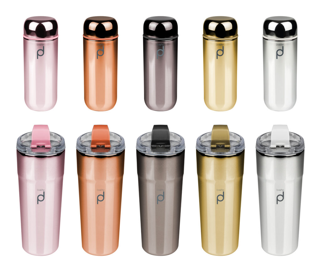 ‘DrinkPod’ Metallic Capsule Flasks & Coffee Mugs