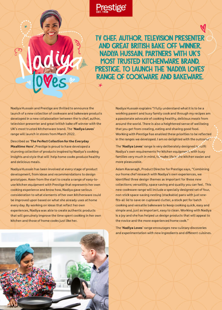 Meyer Nadiya Press Release Page 1 1 TV chef, author, television presenter and Great British Bake Off winner, Nadiya Hussain, partners with Prestige