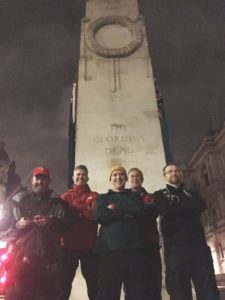 Roger Morgan Grenville in fromt of Cenotaph Roger’s long walk home for Christmas